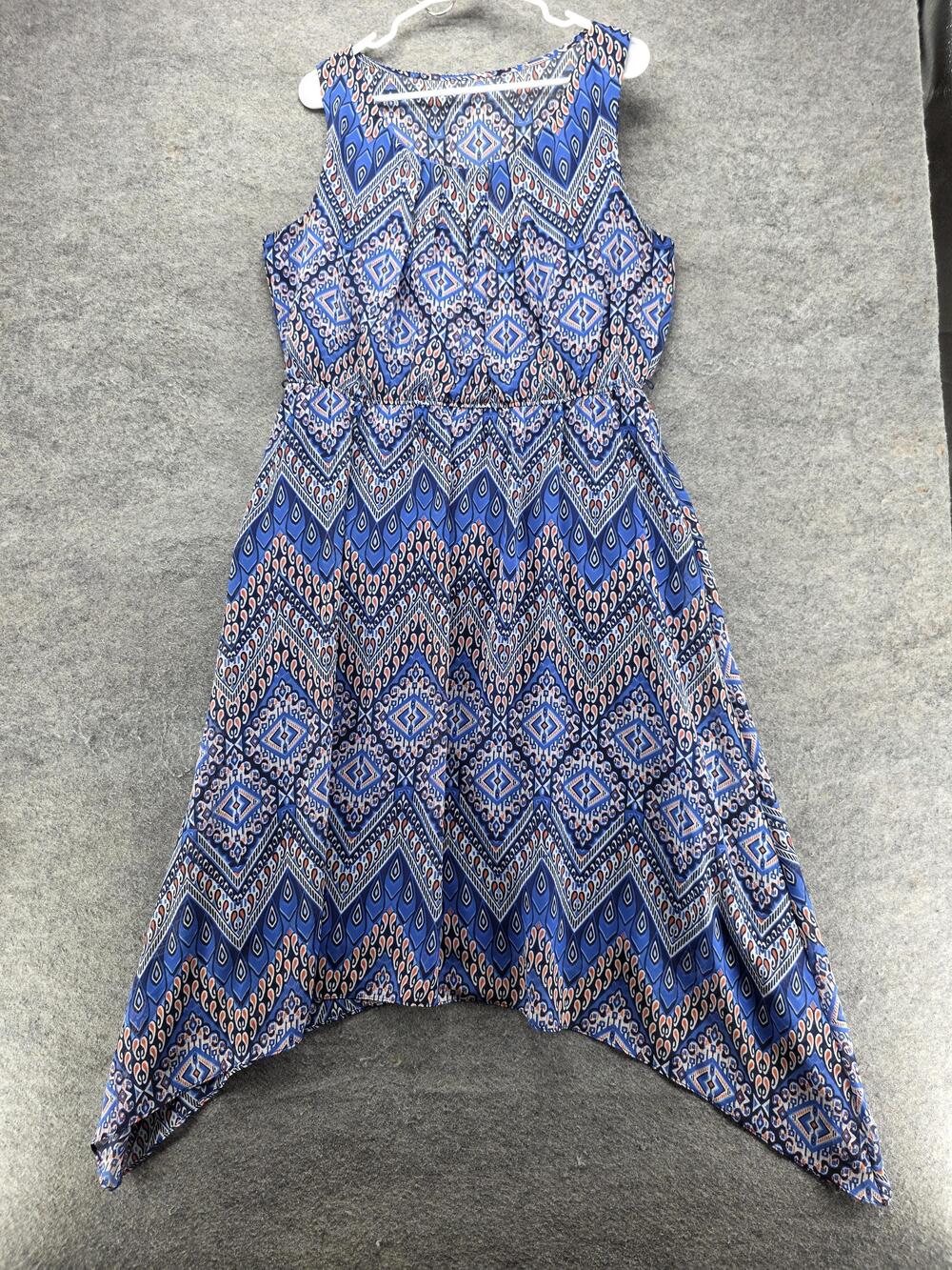 AB Studio Dress Womens XL Blue Fit & Flare Midi Sleeveless Scoop Neck Geometric